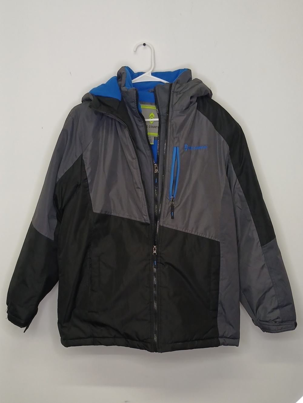 Free Country Kids Gray & Black Puffer Jacket with Blue Trim And Double Zip